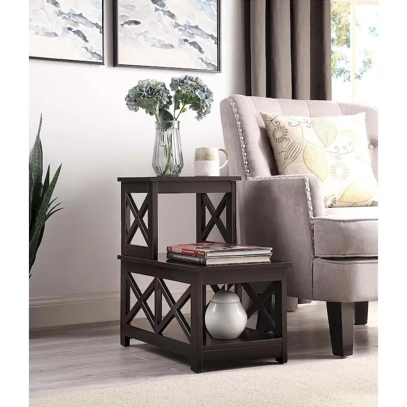 Table d'appoint à 2 niveaux pour fauteuil/canapé