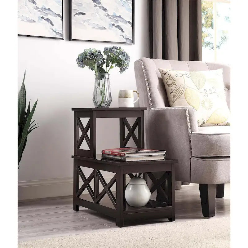 Table d'appoint à 2 niveaux pour fauteuil/canapé