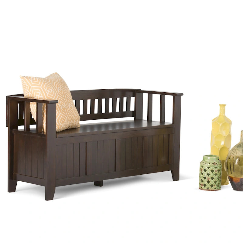 Banc de rangement d'entrée en bois massif de 122 cm