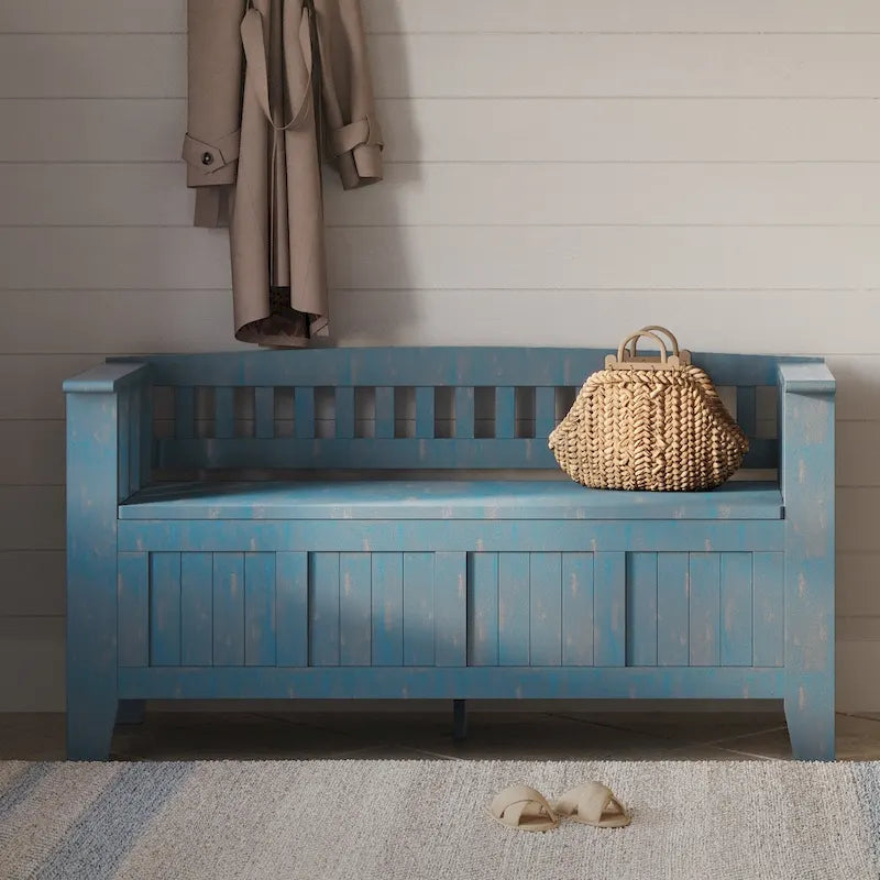 Banc de rangement d'entrée en bois massif de 122 cm