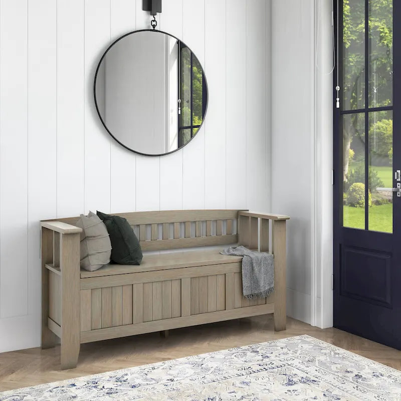 Banc de rangement d'entrée en bois massif de 122 cm