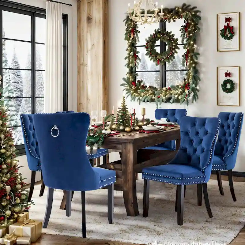 Chaise de salle à manger de luxe rembourrée en velours avec pieds en bois massif