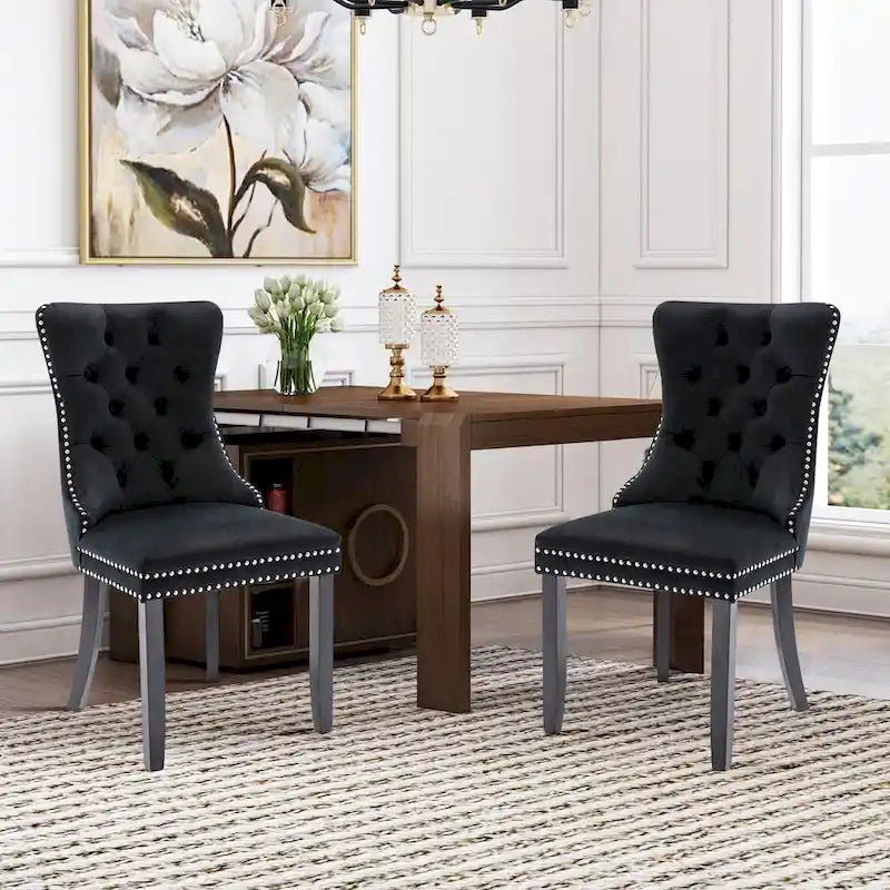 Chaise de salle à manger de luxe rembourrée en velours avec pieds en bois massif