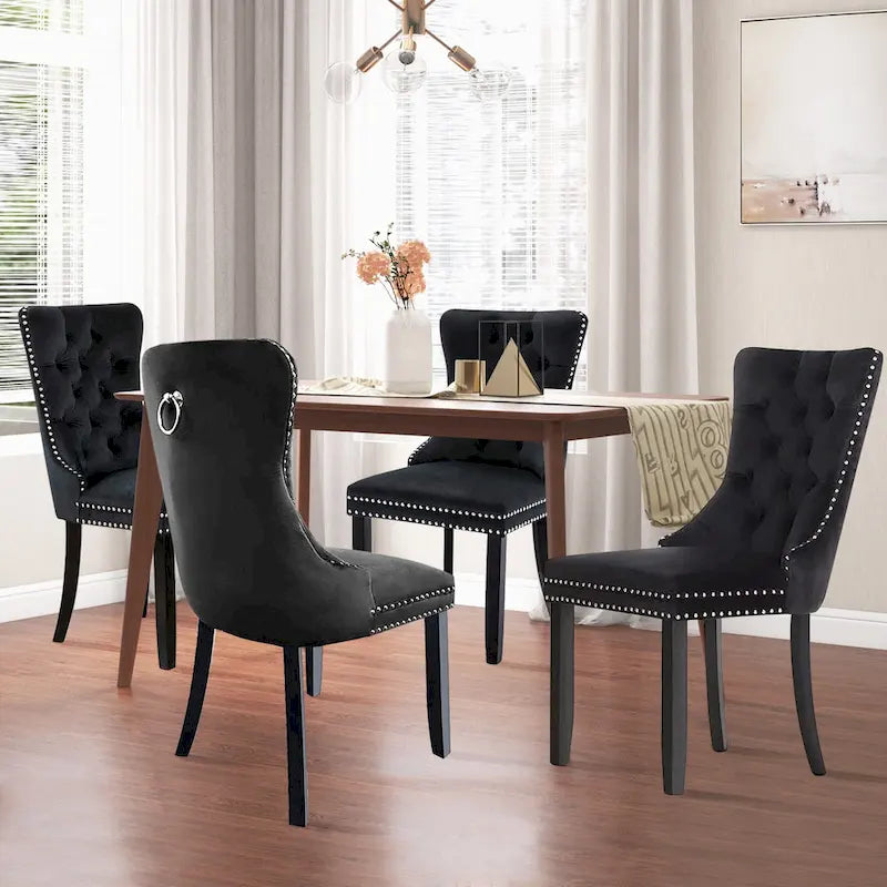 Chaise de salle à manger de luxe rembourrée en velours avec pieds en bois massif