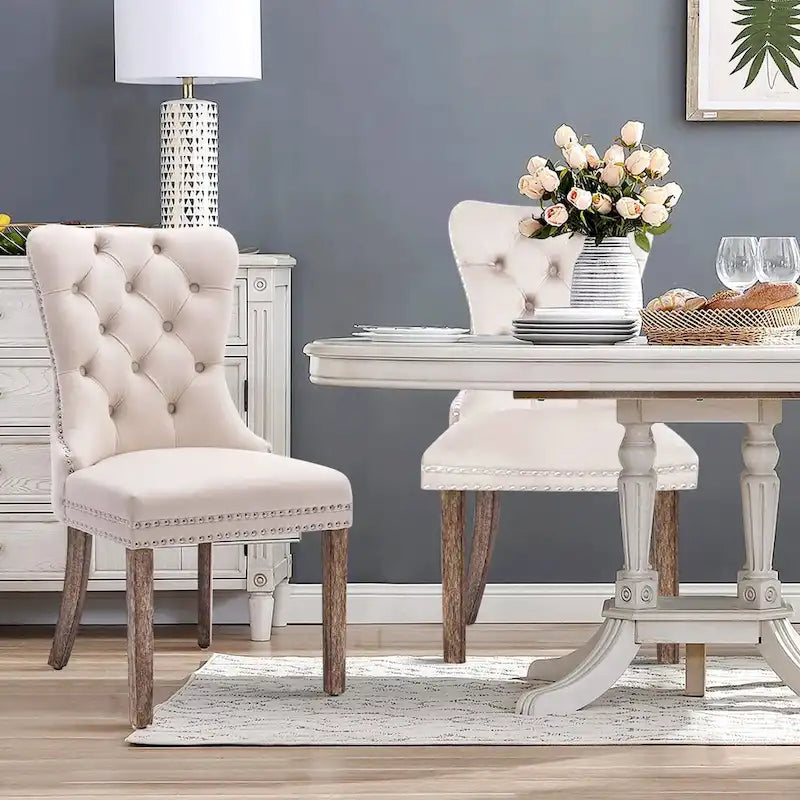 Chaise de salle à manger de luxe rembourrée en velours avec pieds en bois massif