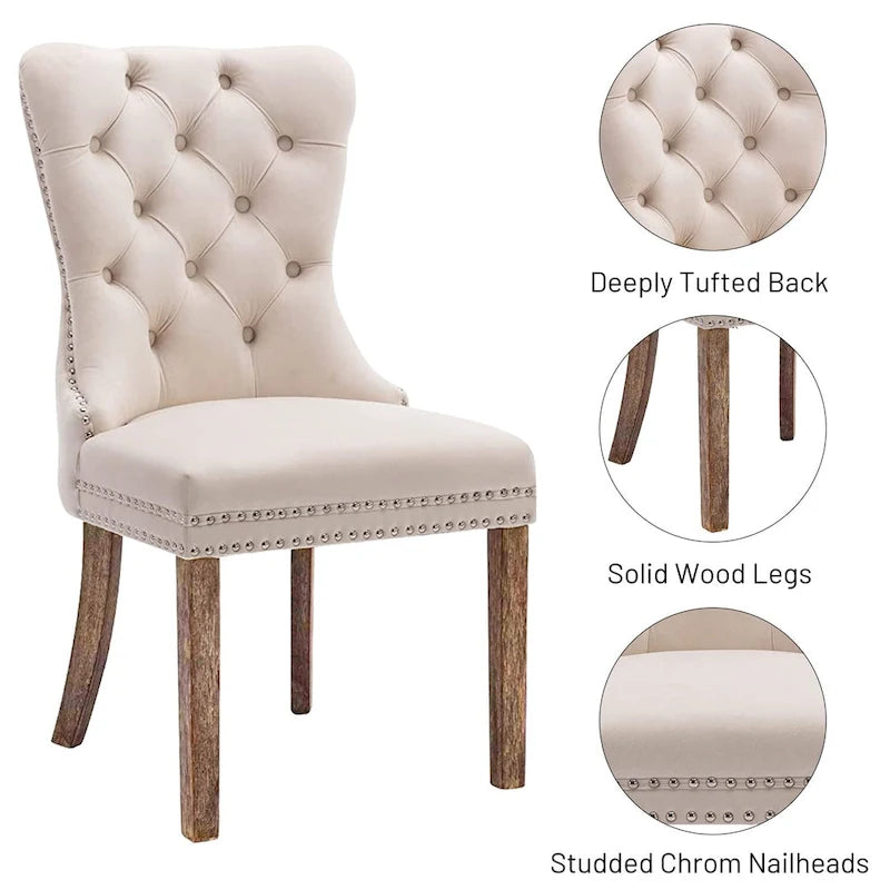 Chaise de salle à manger de luxe rembourrée en velours avec pieds en bois massif