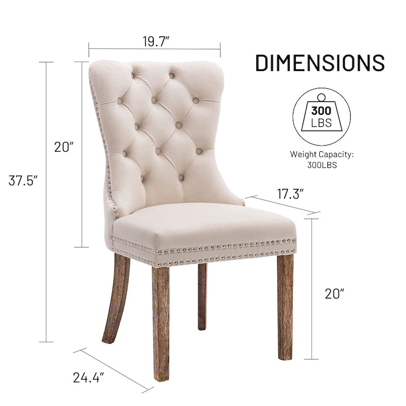Chaise de salle à manger de luxe rembourrée en velours avec pieds en bois massif