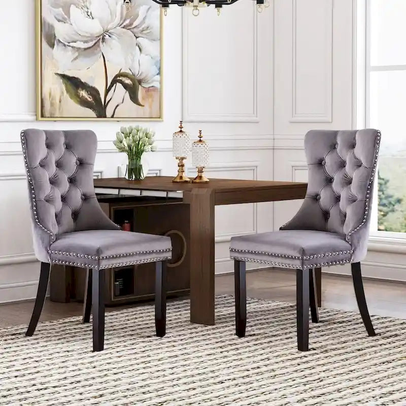 Chaise de salle à manger de luxe rembourrée en velours avec pieds en bois massif