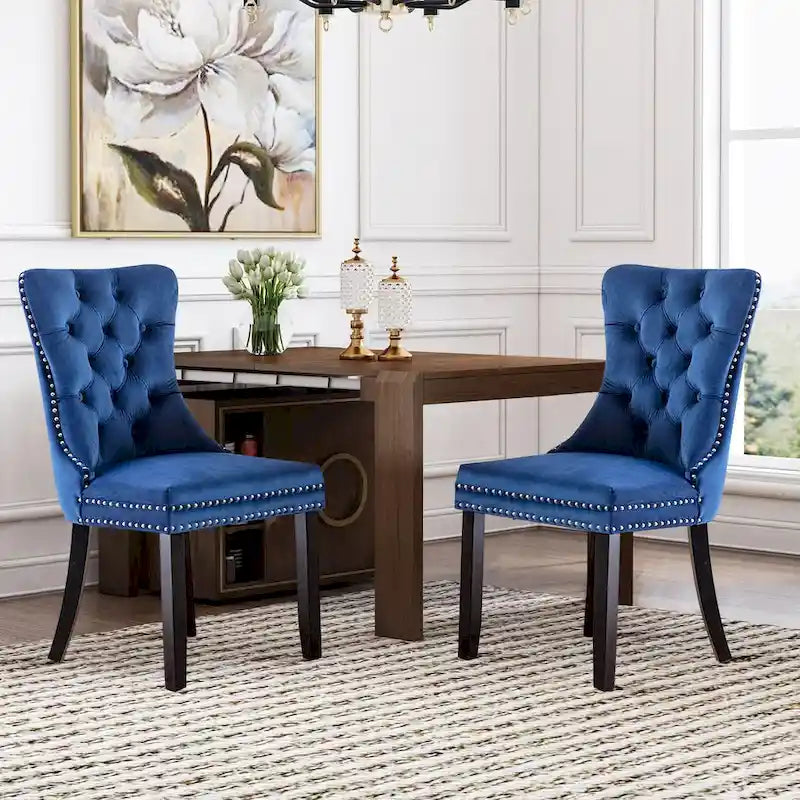 Chaise de salle à manger de luxe rembourrée en velours avec pieds en bois massif