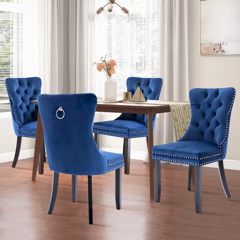 Chaise de salle à manger de luxe rembourrée en velours avec pieds en bois massif