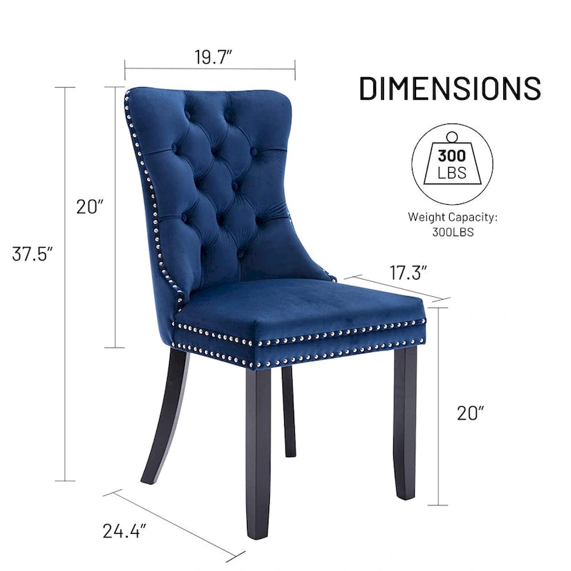 Chaise de salle à manger de luxe rembourrée en velours avec pieds en bois massif