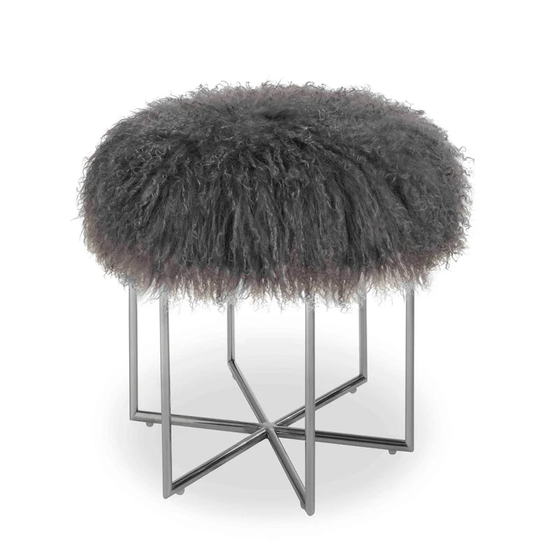 Pouf mongol en vraie peau de mouton