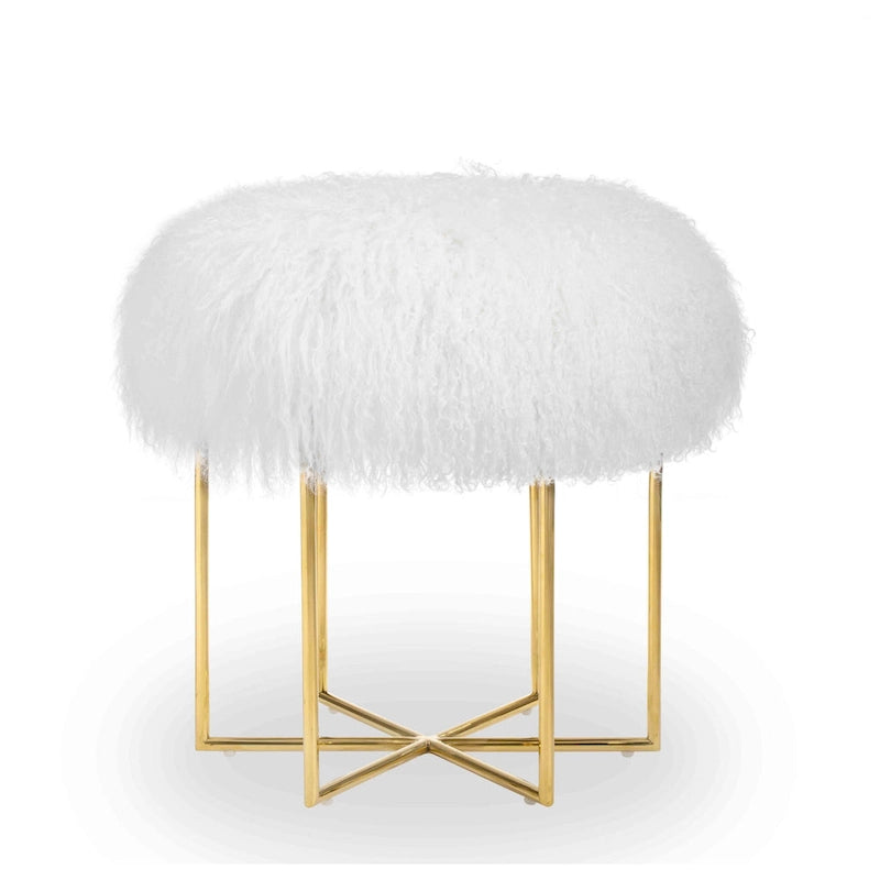 Pouf mongol en vraie peau de mouton