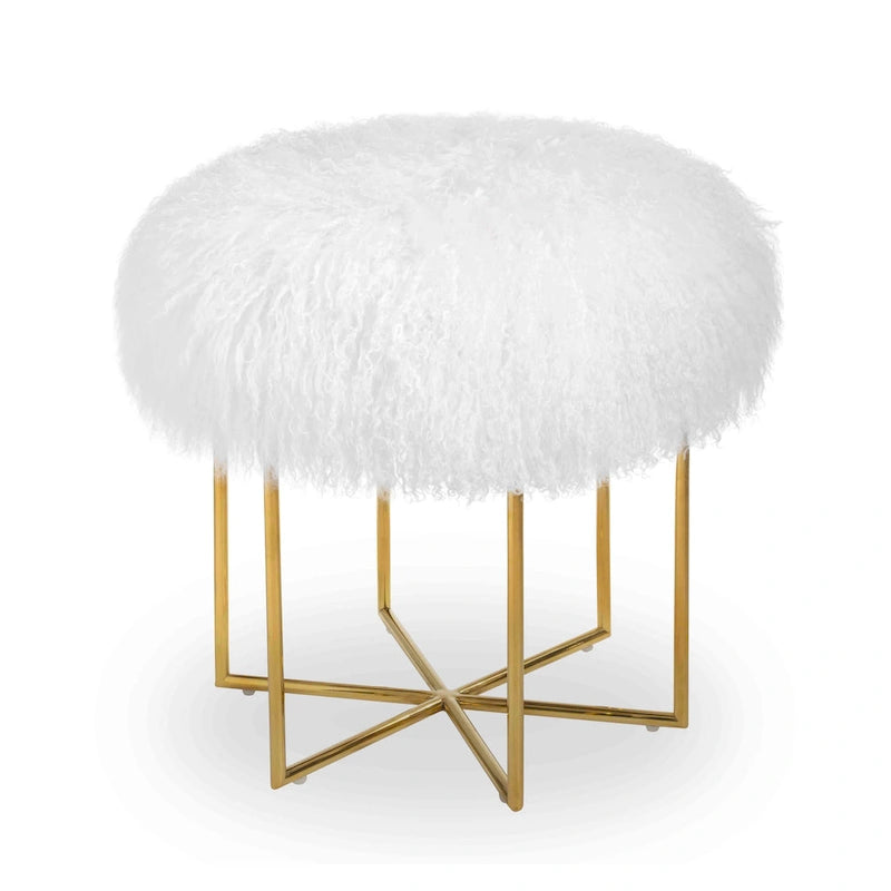 Pouf mongol en vraie peau de mouton