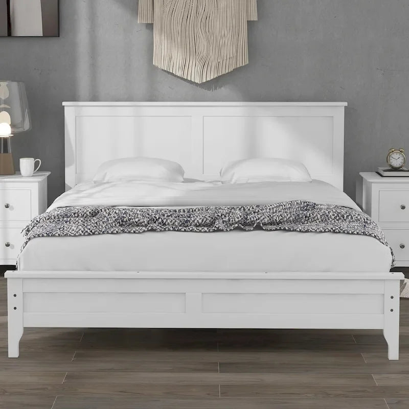 Lit plateforme queen moderne en bois massif blanc