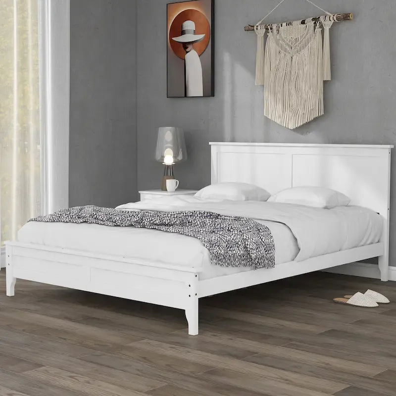 Lit plateforme queen moderne en bois massif blanc