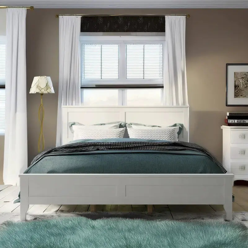 Lit plateforme queen moderne en bois massif blanc