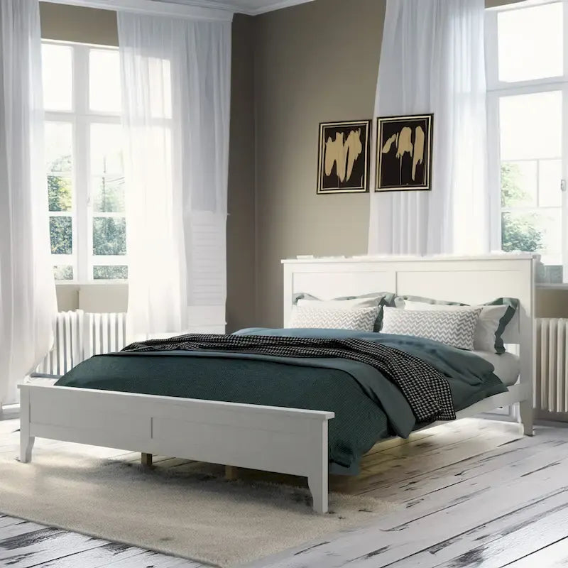 Lit plateforme queen moderne en bois massif blanc