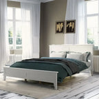 Lit plateforme queen moderne en bois massif blanc