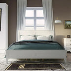 Lit plateforme queen moderne en bois massif blanc