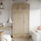 Armoire avec accents en rotin – Organiseur de vêtements spacieux et stylé