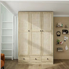 Armoire avec accents en rotin – Organiseur de vêtements spacieux et stylé