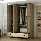 Armoire avec accents en rotin – Organiseur de vêtements spacieux et stylé