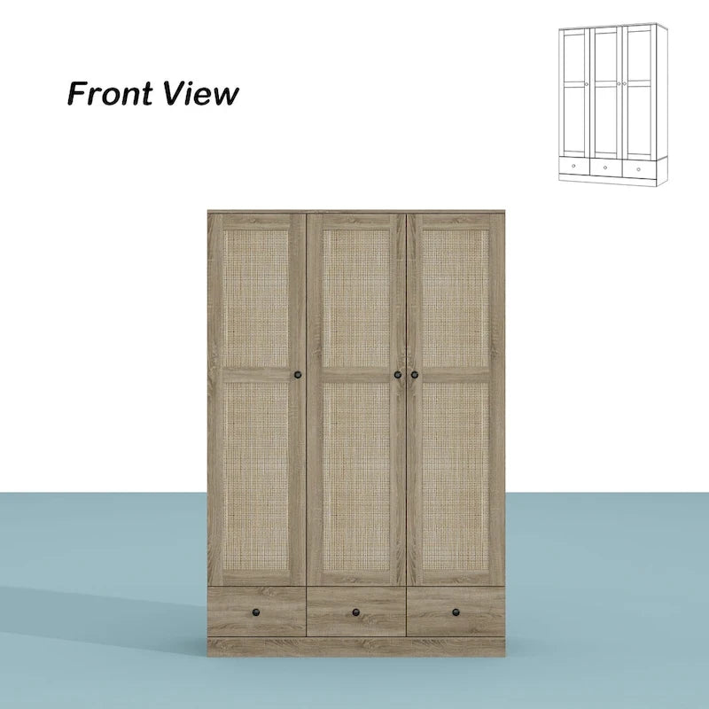 Armoire avec accents en rotin – Organiseur de vêtements spacieux et stylé