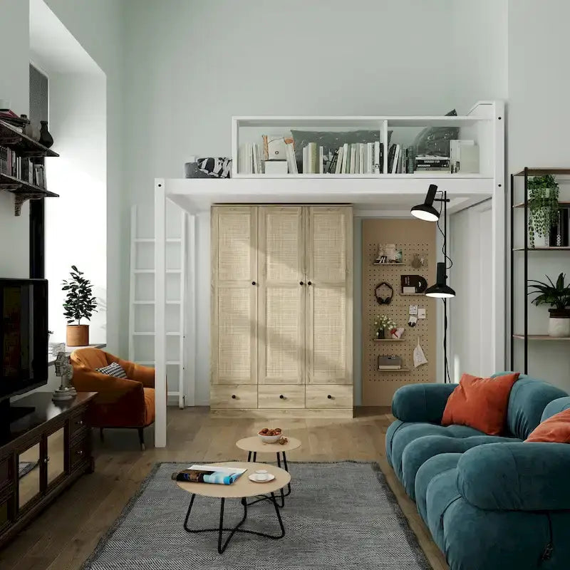 Armoire avec accents en rotin – Organiseur de vêtements spacieux et stylé
