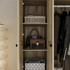 Armoire avec accents en rotin – Organiseur de vêtements spacieux et stylé