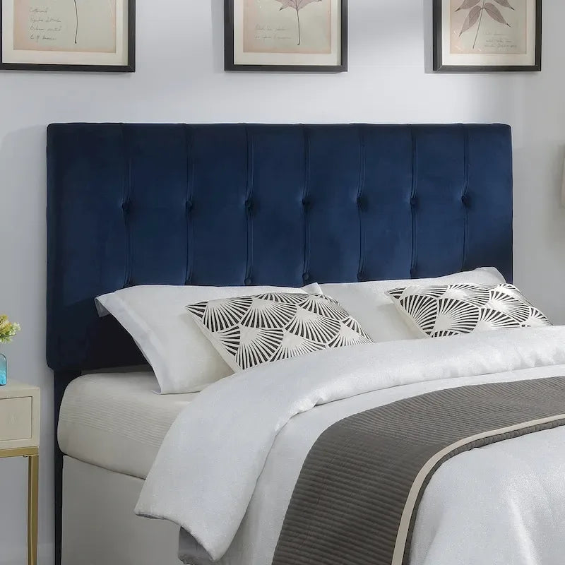 Tête de lit capitonnée en velours bleu marine Queen