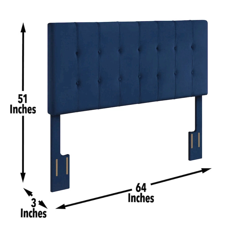 Tête de lit capitonnée en velours bleu marine Queen