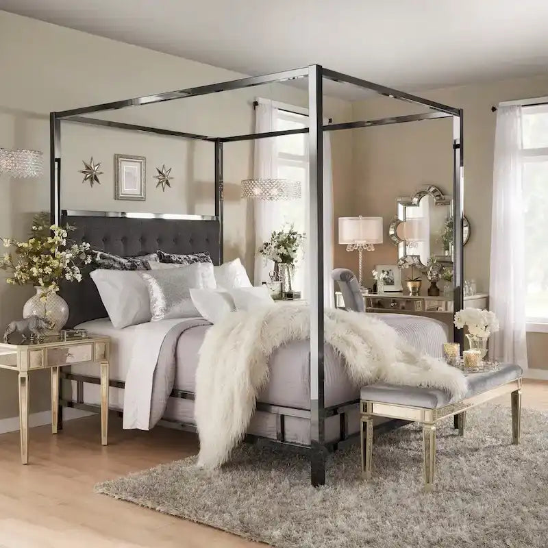 Lit à baldaquin king-size avec cadre en nickel noir
