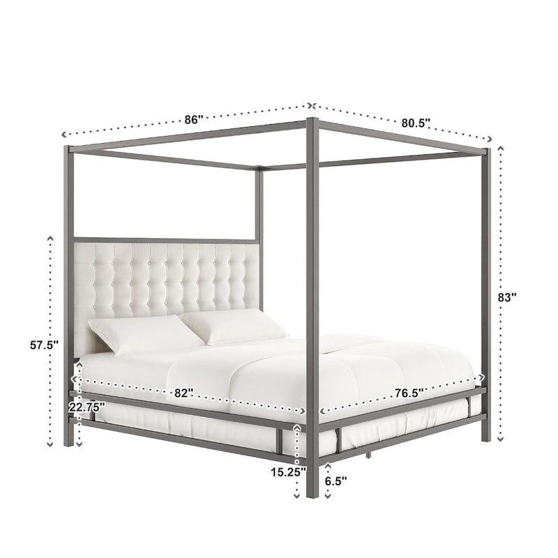 Lit à baldaquin king-size avec cadre en nickel noir