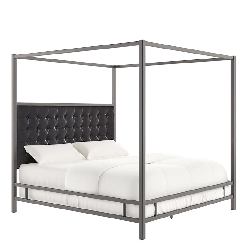 Lit à baldaquin king-size avec cadre en nickel noir
