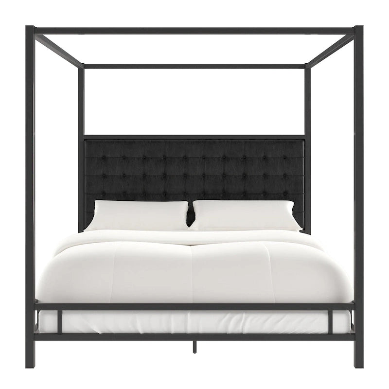Lit à baldaquin king-size avec cadre en nickel noir