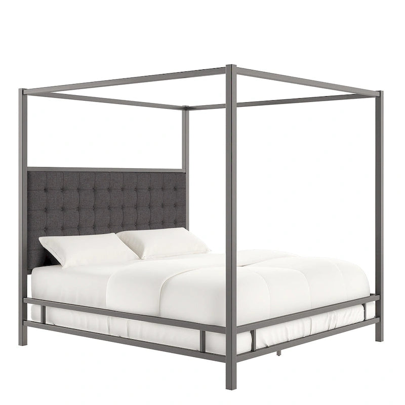 Lit à baldaquin king-size avec cadre en nickel noir