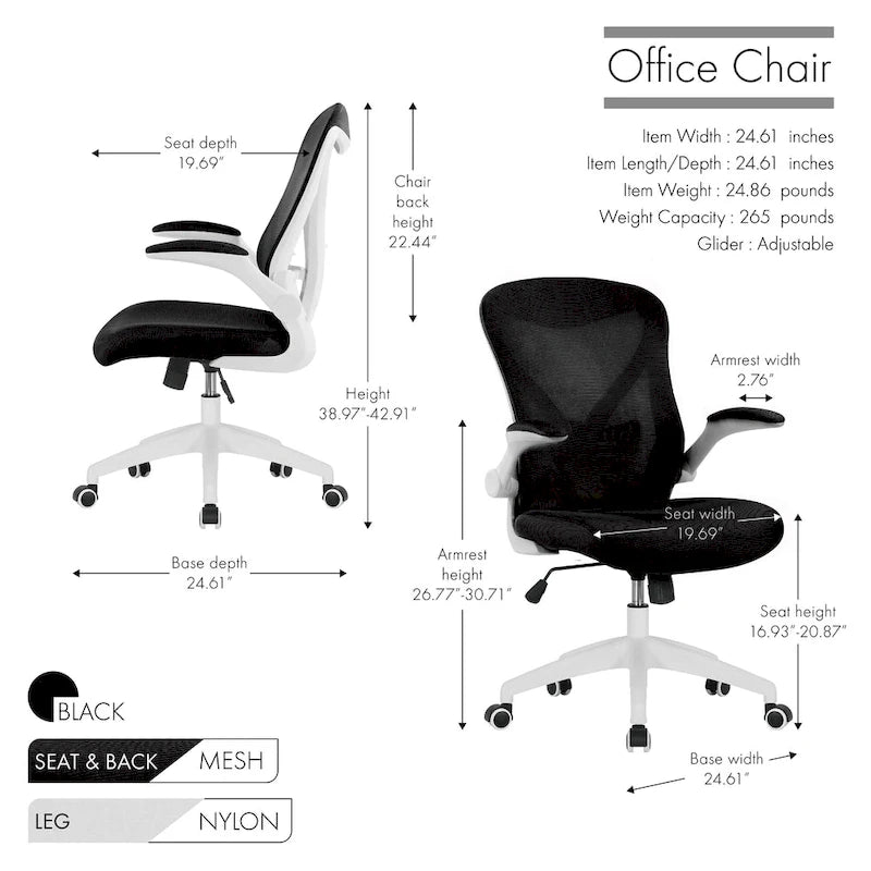 Fauteuil de bureau ergonomique en maille avec base en nylon et mécanisme d'inclinaison