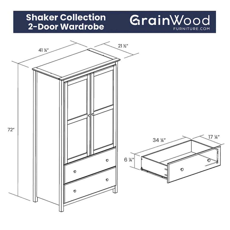 Armoire 2 portes Shaker en bois massif