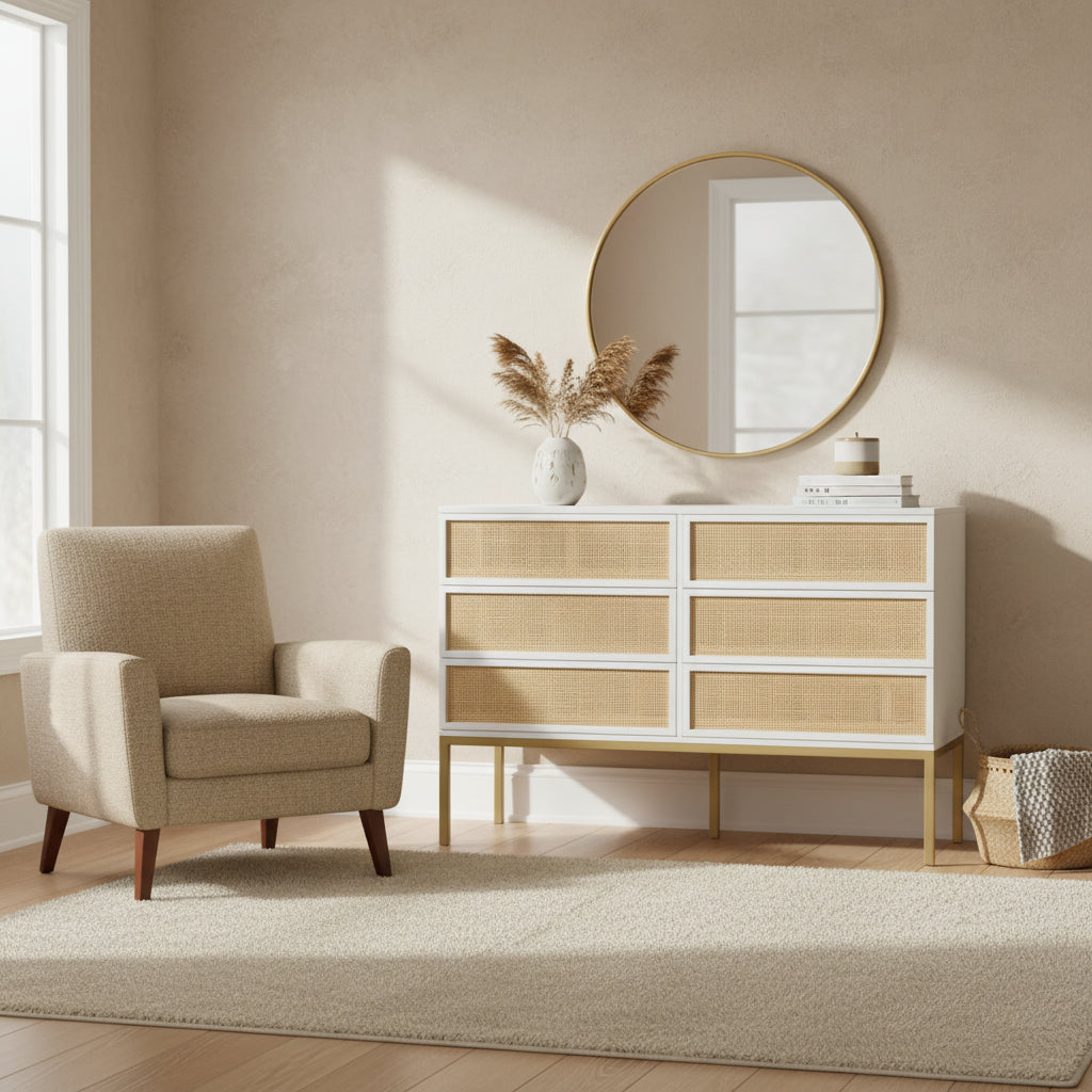 Commode en rotin à 6 tiroirs