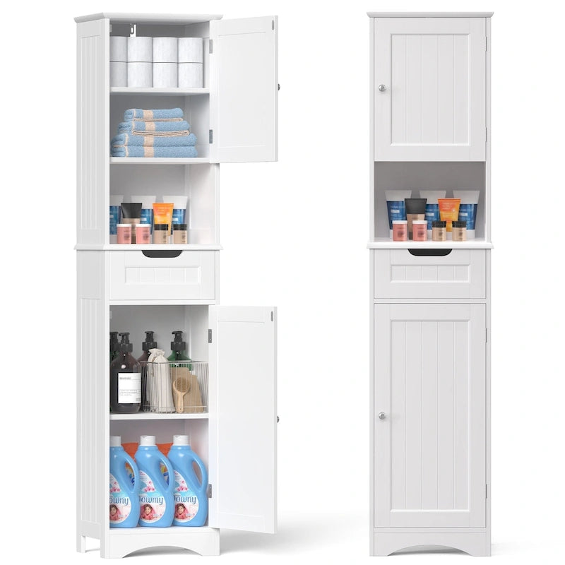 Armoire de rangement en bois massif 5 étagères 170 cm de haut pour salle de bain