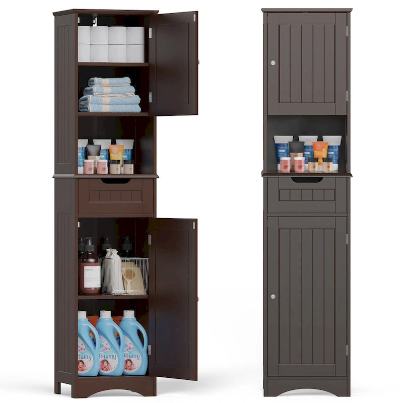 Armoire de rangement en bois massif 5 étagères 170 cm de haut pour salle de bain