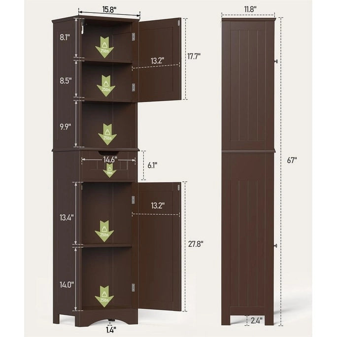Armoire de rangement en bois massif 5 étagères 170 cm de haut pour salle de bain