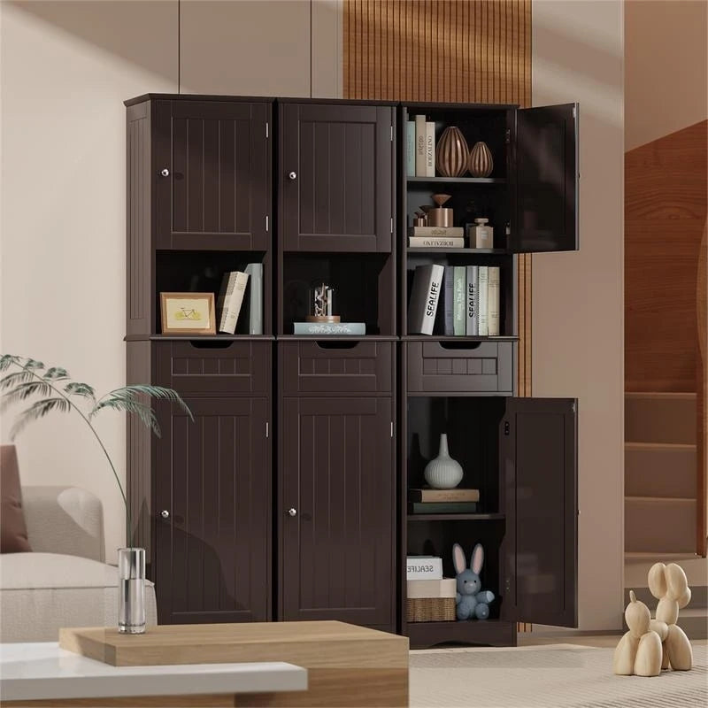 Armoire de rangement en bois massif 5 étagères 170 cm de haut pour salle de bain