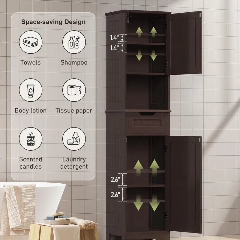 Armoire de rangement en bois massif 5 étagères 170 cm de haut pour salle de bain