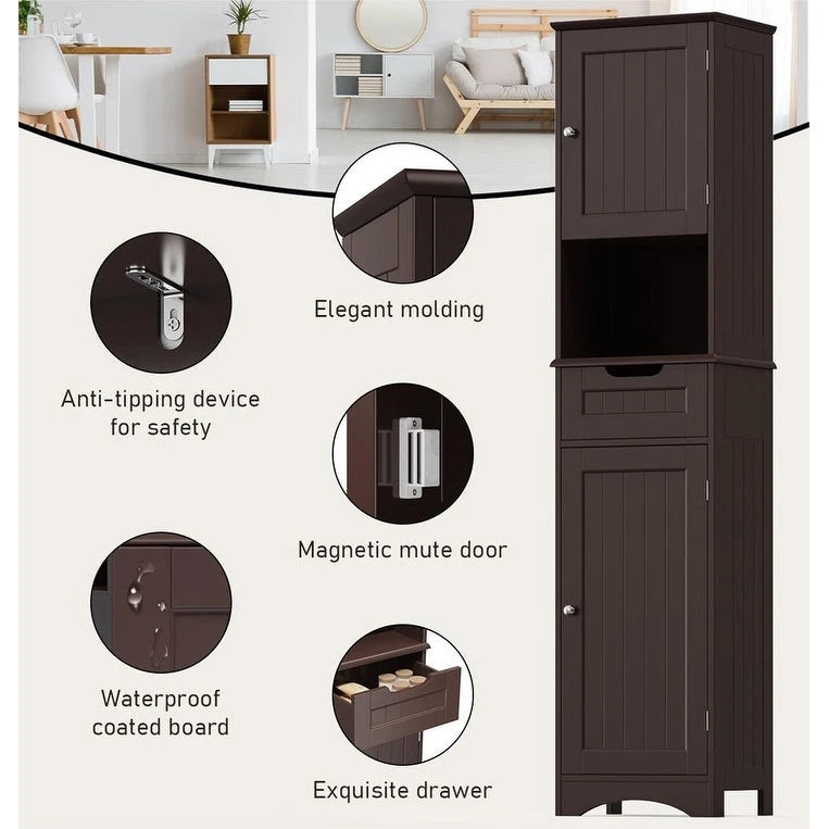 Armoire de rangement en bois massif 5 étagères 170 cm de haut pour salle de bain