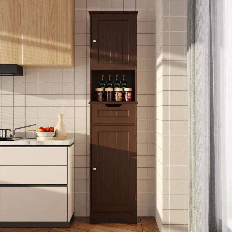 Armoire de rangement en bois massif 5 étagères 170 cm de haut pour salle de bain