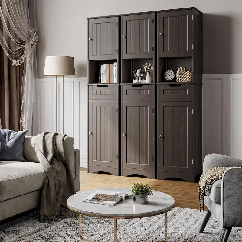 Armoire de rangement en bois massif 5 étagères 170 cm de haut pour salle de bain