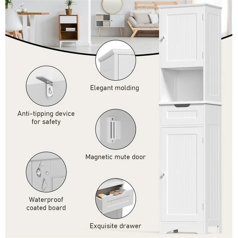 Armoire de rangement en bois massif 5 étagères 170 cm de haut pour salle de bain