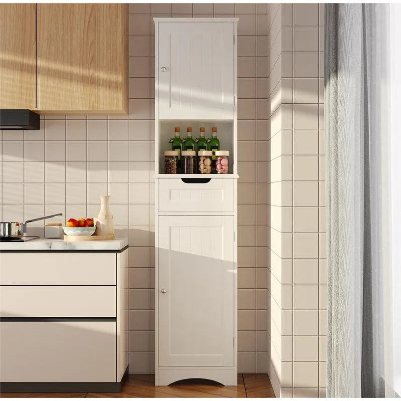 Armoire de rangement en bois massif 5 étagères 170 cm de haut pour salle de bain